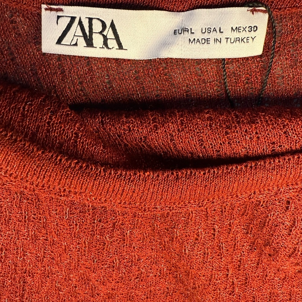 NWOT ZARA Large Rust Red One Shoulder Ruched Long Sleeve Lightweight Cocktail - Picture 6 of 13